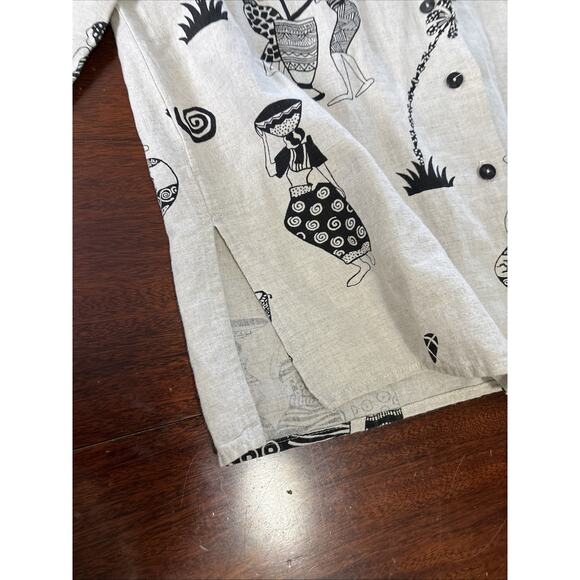Hot Cotton Tribal Linen‎ Blend Top Size Medium 3/4 Sleeve Lagenlook Earthy Artsy - Picture 5 of 8